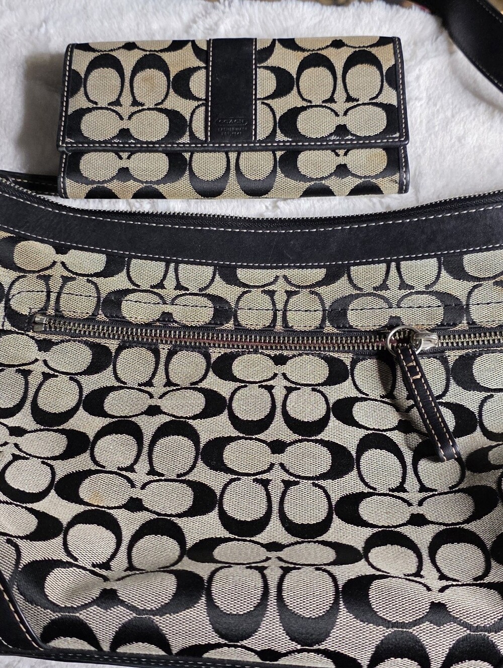 Coach Signature Canvas Shoulder Bag in Black/Cream